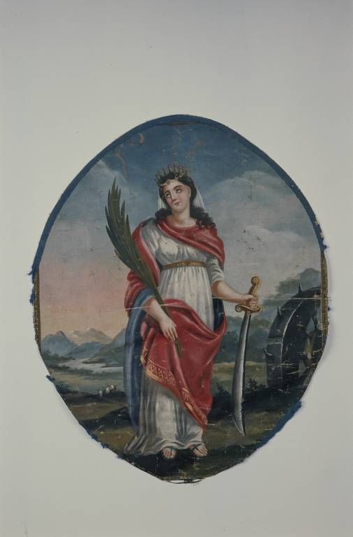 Fragment de bannière de procession : sainte Catherine.