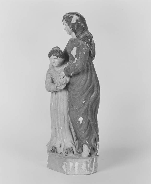 Groupe sculpté : Education de la Vierge, trois-quarts gauche.