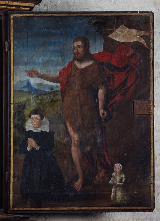 Volet droit, avers : saint Jean-Baptiste et la donatrice.