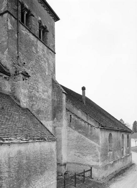 Elévation gauche : clocher et bas-côté.