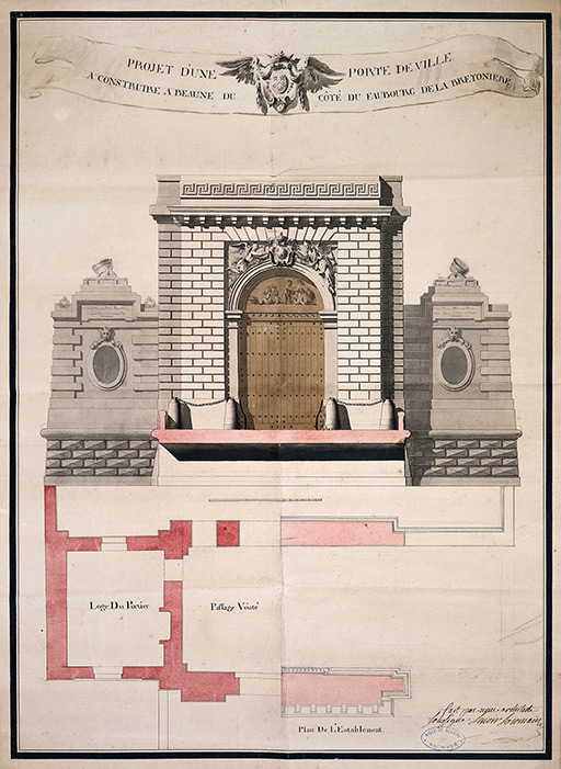 Projet non réalisé de N. Lenoir Le Romain : plan et élévation côté faubourg.