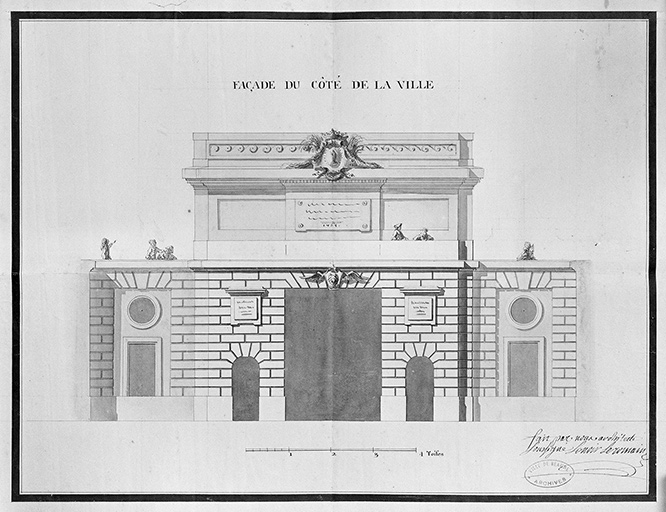 Projet non réalisé de N. Lenoir Le Romain : élévation côté ville.