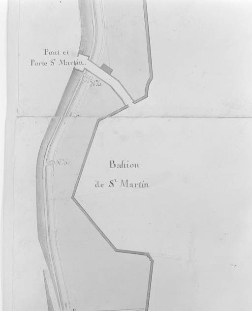 Plan de l'enceinte de Beaune levé en 1785 par François Pourcher, détail : le bastion Saint-Martin.