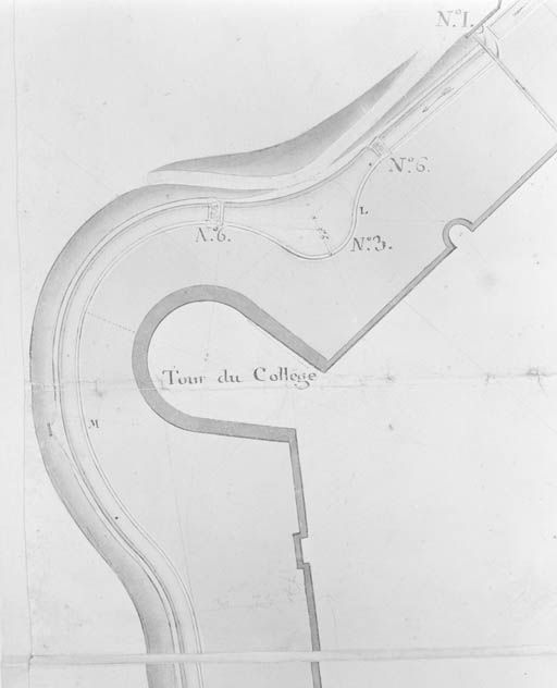 Plan de l'enceinte de Beaune levé en 1785 par François Pourcher [détail : la tour du Collège, ou des Filles, ou de l'Oratoire].