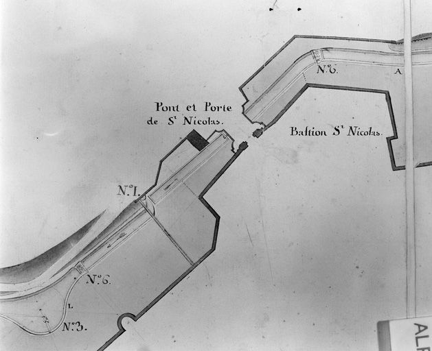 Plan de l'enceinte de Beaune levé en 1785 par François Pourcher [détail : le bastion Saint-Nicolas].