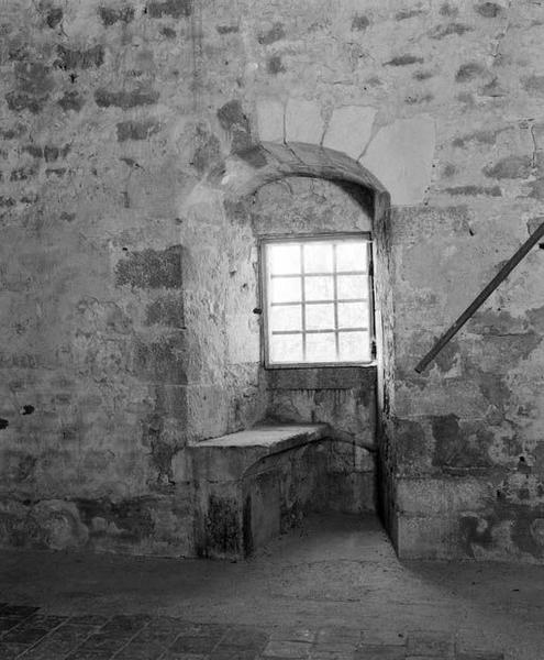 Bâtiment droit, salle haute, ébrasement de la baie du mur gouttereau antérieur.