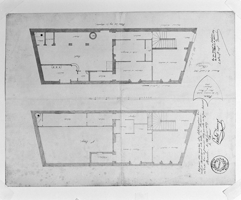  Plan de la maison curiale, place St-Pierre à Beaune. 1837  par Ch. Forest (M II n°2)