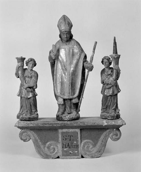 Bâton de procession (statuette, figurine) : saint Martin entre deux anges