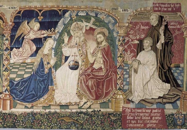 5e pièce, 3e scène : Le Couronnement de la Vierge, le donateur et son patron saint Hugues