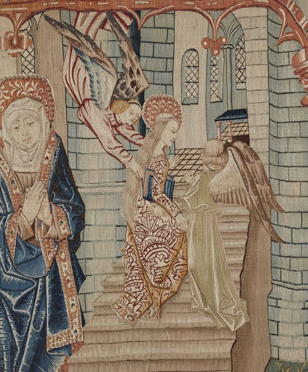 1ère pièce, 3e scène : La Présentation de la Vierge au Temple, détail de la Vierge et des anges