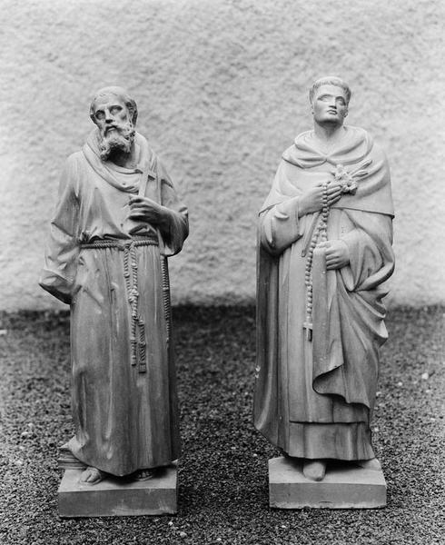 2 statues (petite nature) : saint Dominique, saint François d'Assise