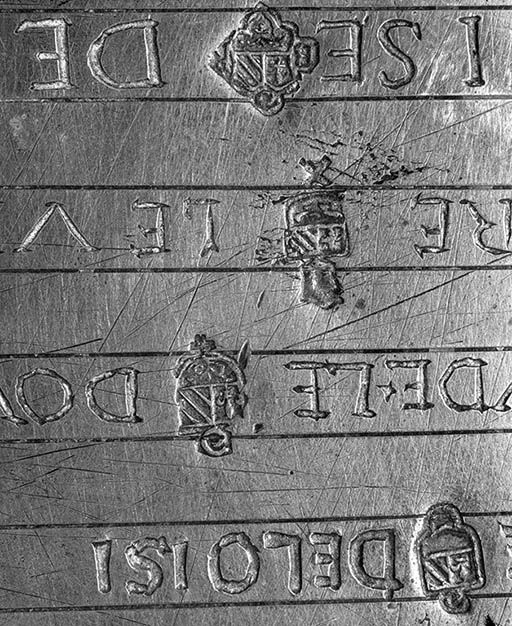 Détail : poinçons de Blaise De Loysie, Claude Le Double, André Le Villain et Blaise De Roye.