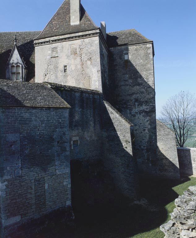 Courtine nord et élévation est du donjon.