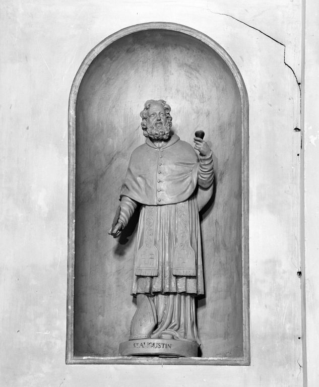 2 statues (en pendant) : saint Pierre ; saint Augustin d'Hippone