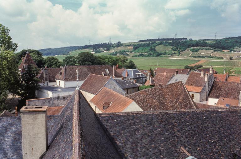 Vue depuis les toits sur la commune et les côtes.