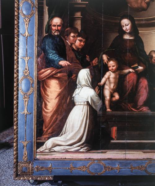 Détail de la partie gauche : Vierge à l'Enfant avec sainte Catherine, saint Pierre, saint Vincent et saint Etienne.