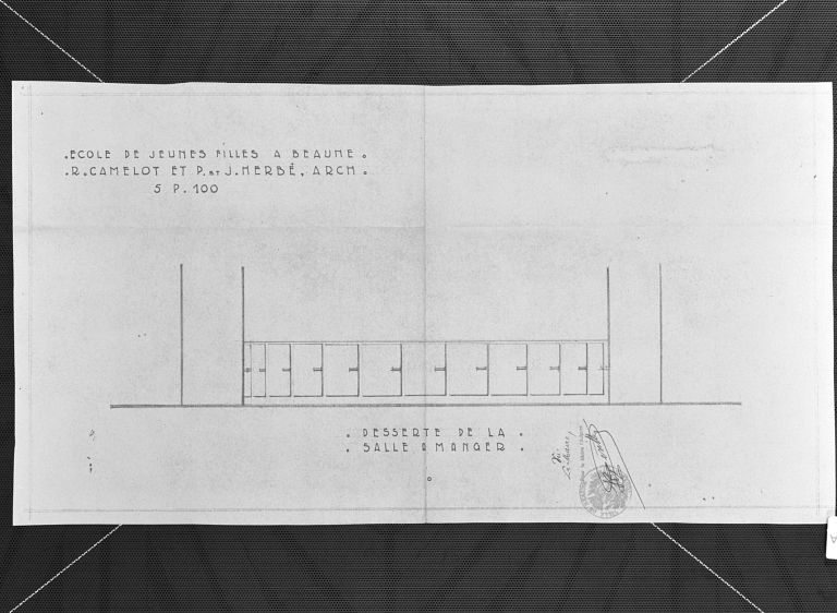 Salle à manger : élévation de la desserte, 5/100, R. Camelot, J. et P. Herbé architectes, Paris (Beaune, A. C., M IV § 3 article 2)