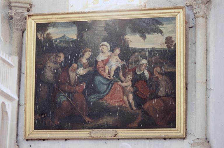 Tableau : la Sainte Famille entourée de saints