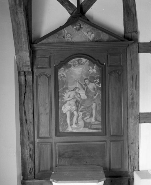 Retable des fonts baptismaux et son tableau : Baptême du Christ