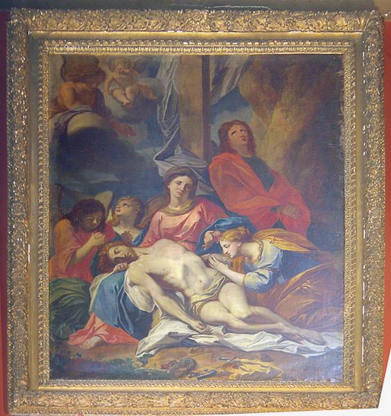 Tableau et son cadre : Pietà avec saint Jean, sainte Marie-Madeleine et les anges