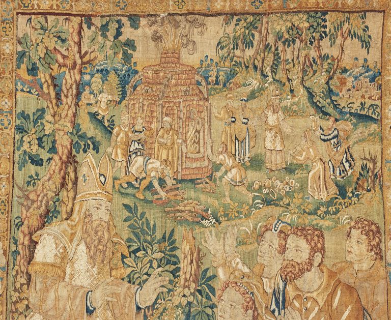 Pièce 7, détail : des hommes alimentent en bois le four qui va servir à fondre le veau d'or.