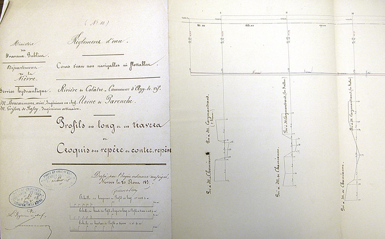 Profils en long et travers des pelles et empellements.