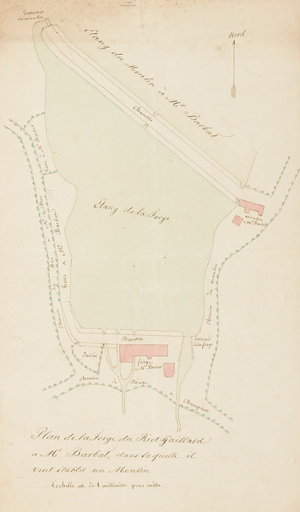 CHAMPVERT 1805-1828, position de la forge sur l'étang à côté du moulin du Riau Gaillard.