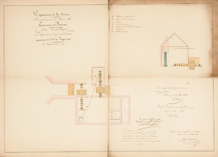 Ruisseau et fontaine de la Vache, forges de la Vache : plan (1837). 1841-1854. Plan de la petite forge en 1837.