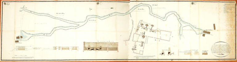 POISEUX 1813-1854. Ruisseau de Chaillant, usine à fer dite de la Blouze. 1847-1852. plan (1813). Plan général de situation des forges sur le cours d'eau.