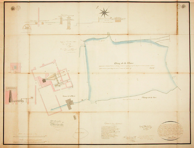 POISEUX 1813-1854. Ruisseau de Chaillant, usine à fer dite de la Blouze. 1847-1852. plan (1813). Plan général du fourneau de la Belouse.