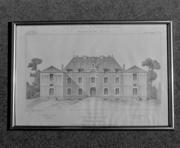 Gravure représentant l'hospice, extrait de 'Le recueil d'architecture'.