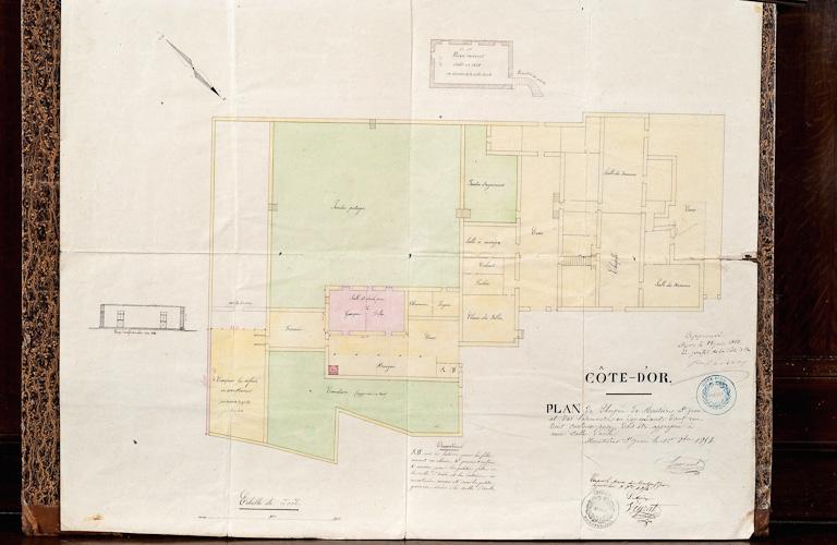 Plan de l'hospice de Moutiers-Saint-Jean et des bâtiments en dépendant, daté 1854.