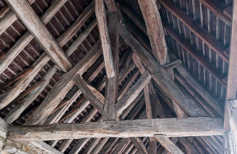 Cour latérale gauche : charpente du hangar.