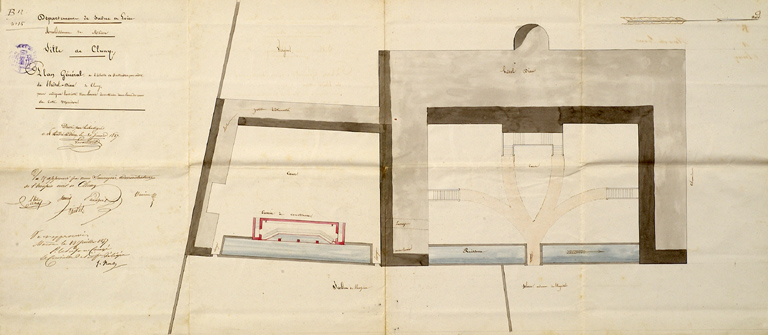 Plan masse de l'Hôtel-Dieu, 1857.