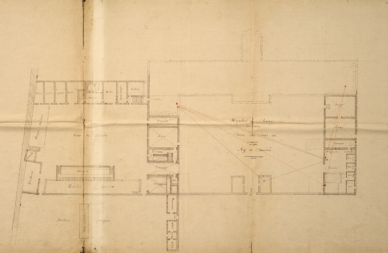 Plan masse de l'Hôtel-Dieu, première moitié XXe siècle.