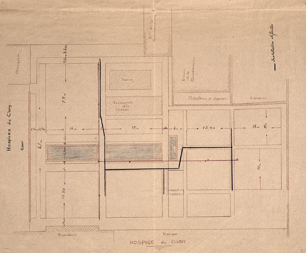 Plan partiel de l'Hôtel-Dieu, 1950.