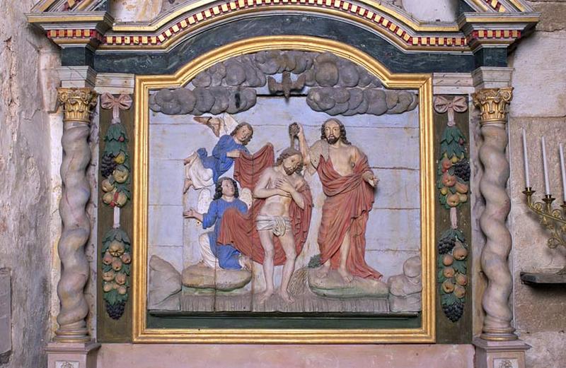 Retable gauche, détail : Baptême du Christ.