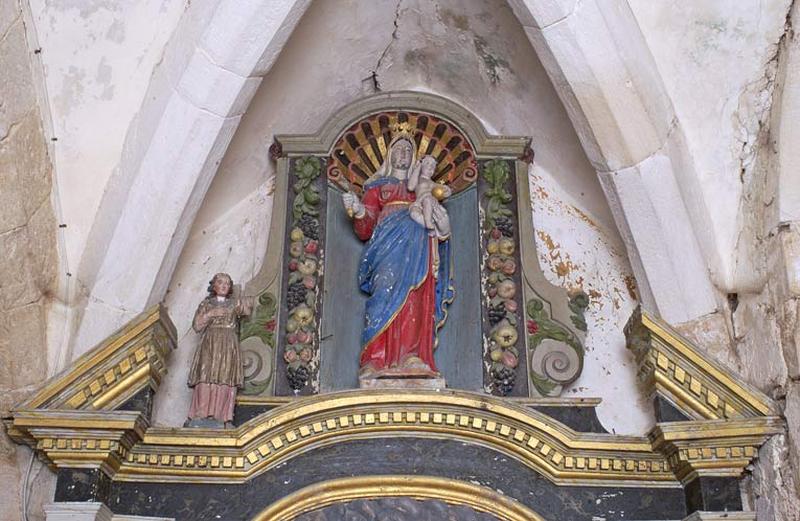 Retable droit, détail : Vierge à l'Enfant et ange.