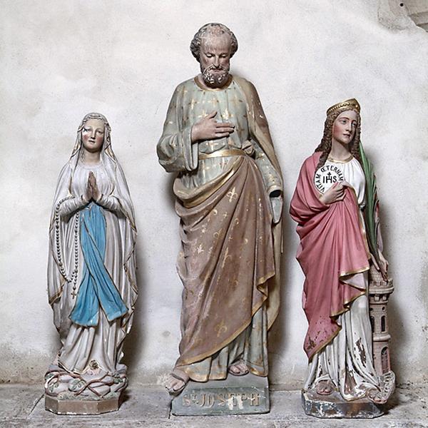 Vierge de Lourdes, saint Joseph et sainte Barbe.