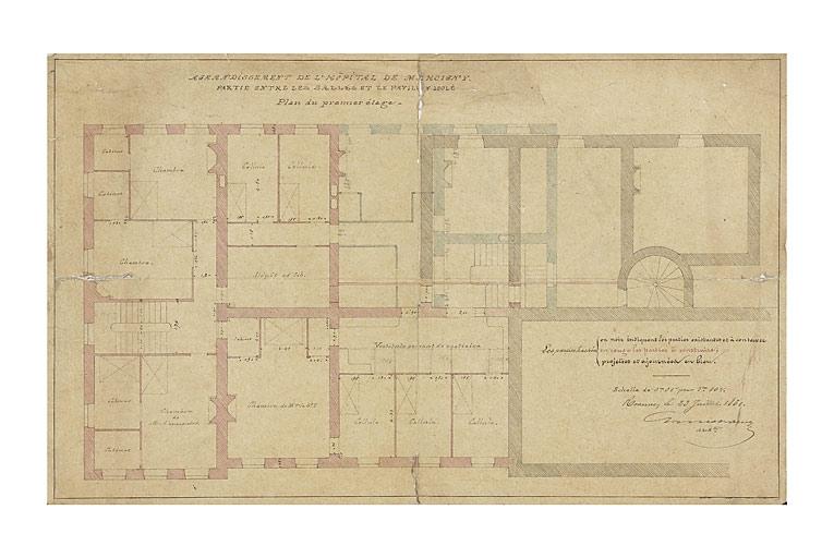 Plan du 1er étage, projet daté 1861.