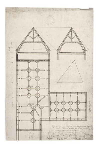 'Plan qui doit être exécuté pour la charpente du bâtiment de l'hôpital général par Pierre Gonthier' (1727 ou 1728).