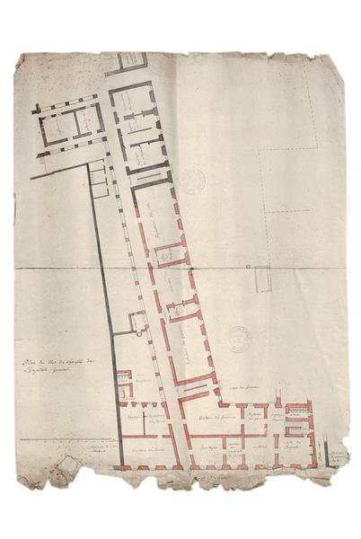 'Plan du rez-de-chaussée de l'hôpital général'. Projet de construction, non signé non daté (sans doute vers 1826).