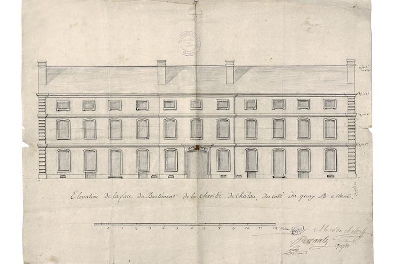 'Elevation de la face du Bastiment de la Charité de Chalon, du côté du quay Ste Marie', non daté (1768 environ).