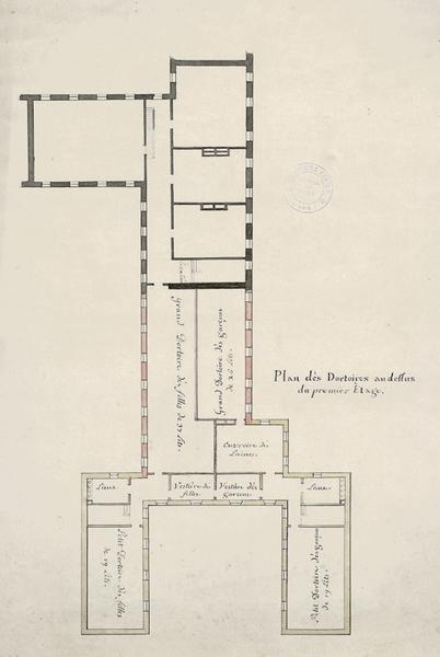 Projet pour le 'bâtiment du jardin', plan des dortoirs au-dessus du premier étage (ni signé, ni daté).