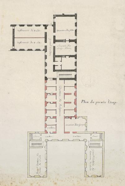 Projet pour le 'bâtiment du jardin', plan du premier étage (ni signé, ni daté).