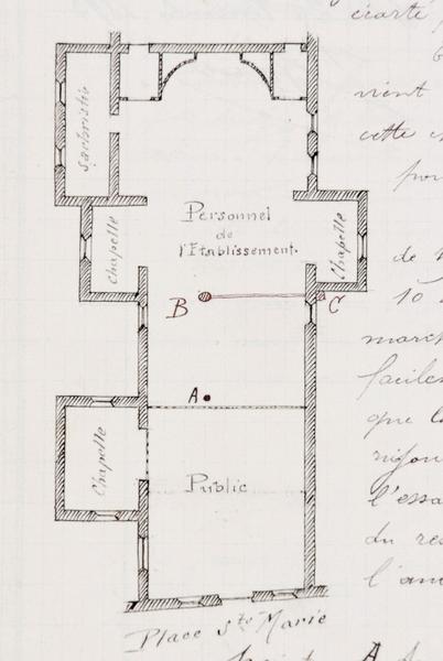 Plan de la chapelle (en marge d'un rapport de J. Parize), le 26 novembre 1893.