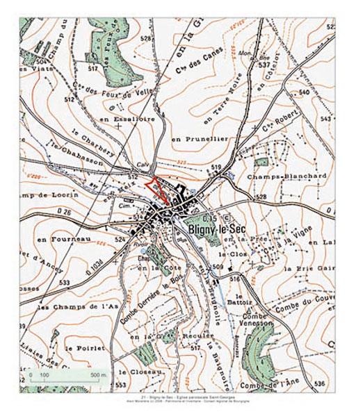 Plan de localisation, extrait de la carte topographique de l'IGN.