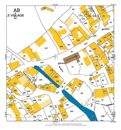 Plan de situation et plan-masse, extrait du plan cadastral au 1:1000 de 2007, section AB.