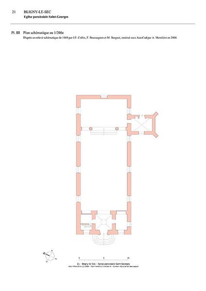 Plan schématique au 1:200e d'après un relevé de 1969. Restitution sous AutoCad.