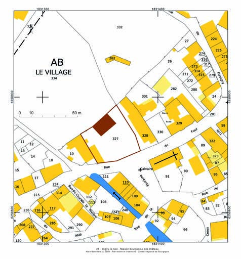Plan de situation et plan-masse, extrait du plan cadastral au 1:1000e de 2007, section AB.